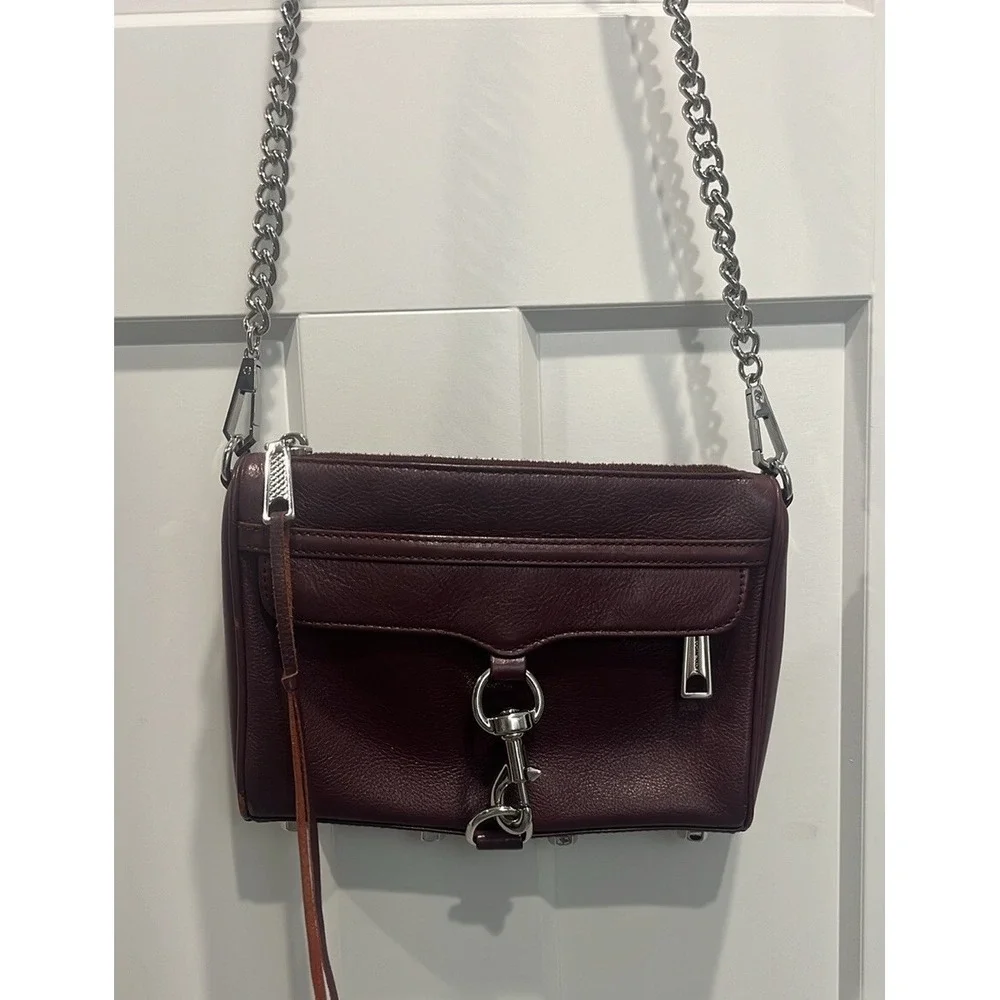 Rebecca Minkoff Crossbody Purse Leather Silver‎ Hardware Burgundy Color Bag
